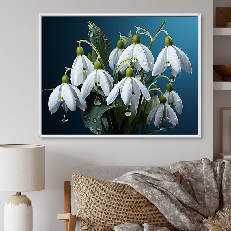 «Winter Snowdrop Flower», photographie sur toile III, H 24 po x l 32 po x P 1 po, Cadre flottant blanc