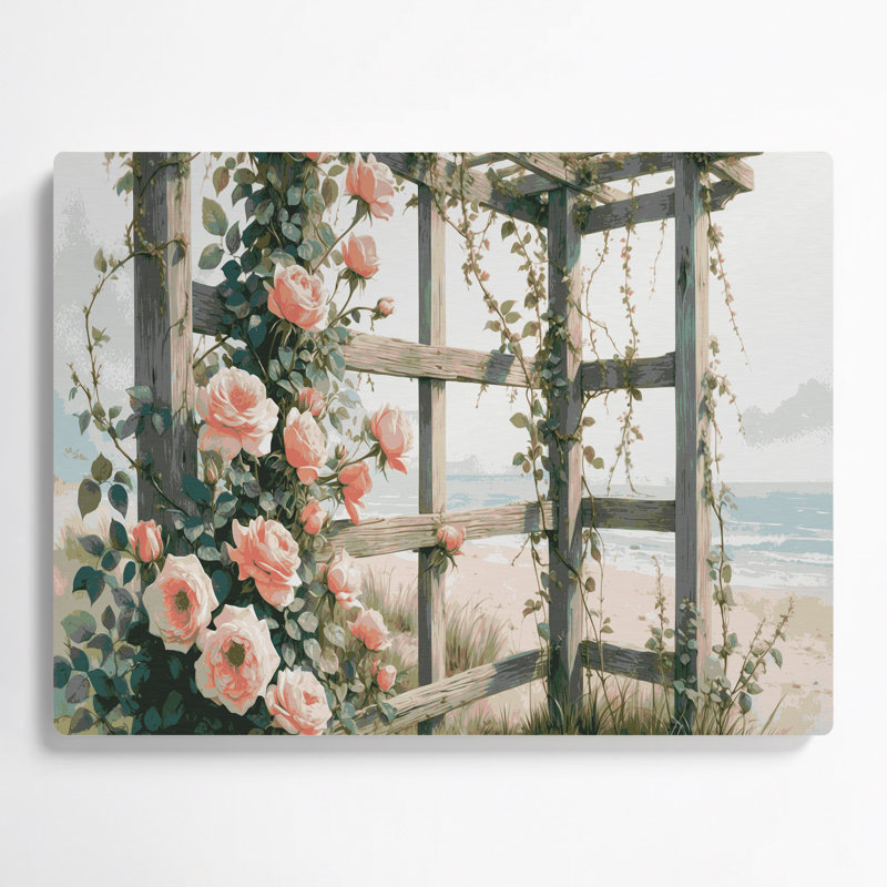 Art mural gris en métal Coastal Beach Rose, H 11 po x l 14 po