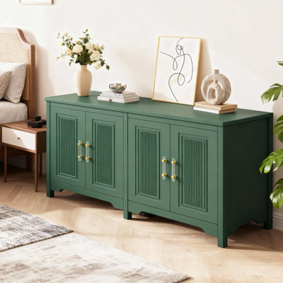 Armoire de rangement verte à 4 portes avec tablettes réglables - Buffet moderne pour la cuisine et le salon