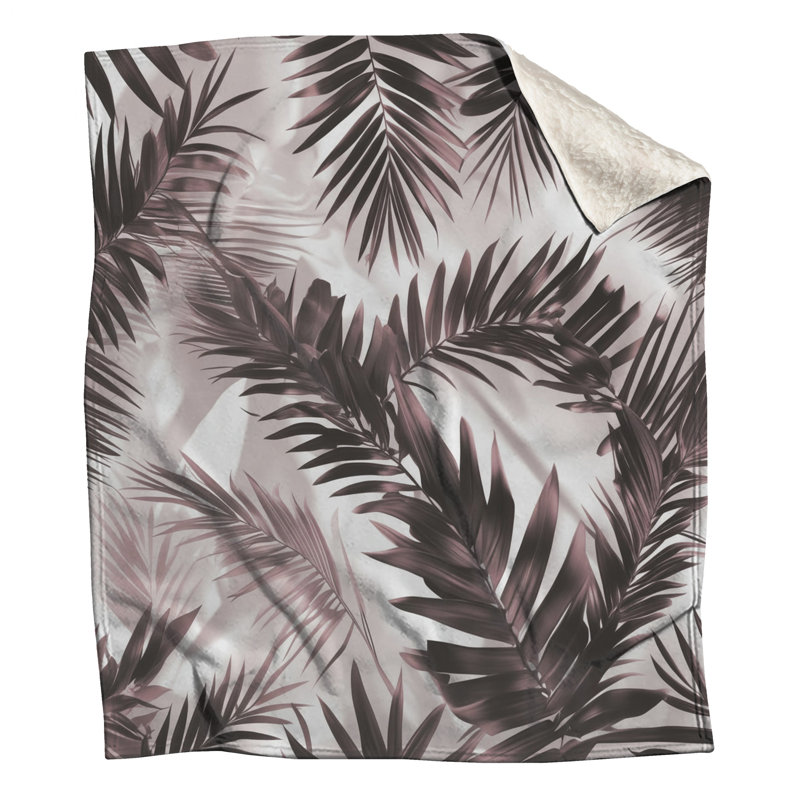 Couvertures à motif de feuilles de palmier, L 50 po x H 60 po, Noir foncé / blanc moyen