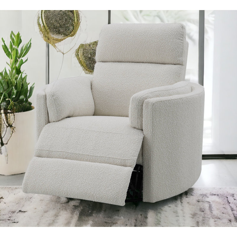 Sagen Glider Recliner With Swivel, Beige Boucle