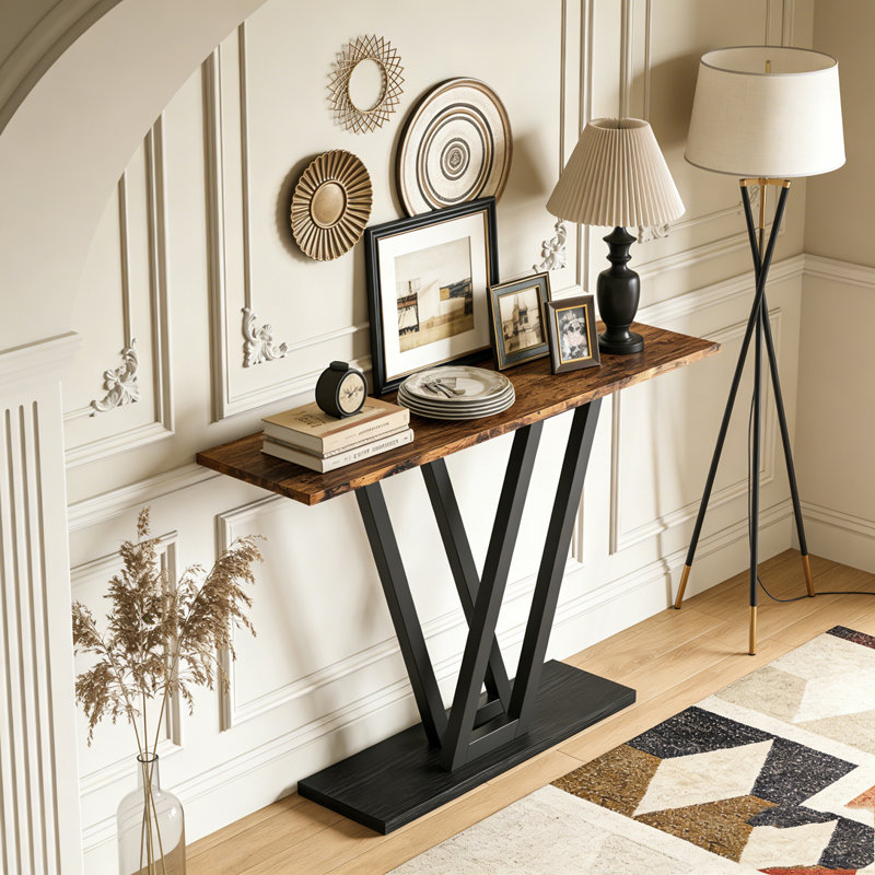 Industrial Console Table Entryway Hallway Table, Black & Brown