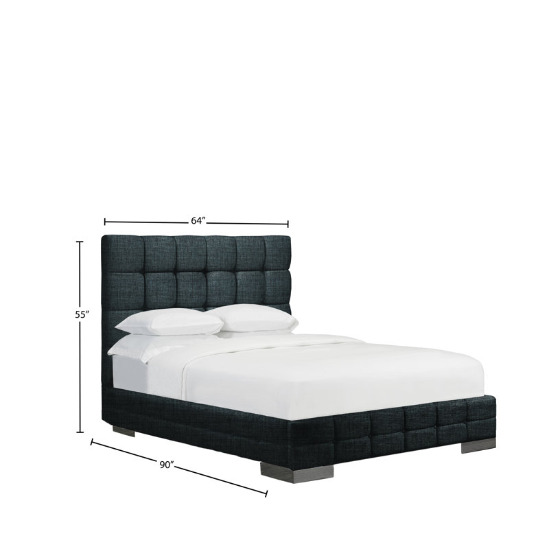 Lit plateforme tapissier Stollings, Grand, Lin - denim