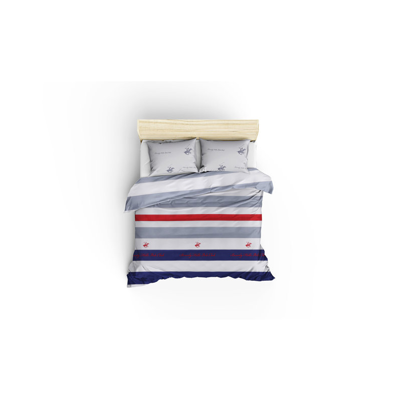 Ensemble de housse de couette 100% coton blanc / bleu, Housse de couette double + 2 taies d'oreiller 24 p