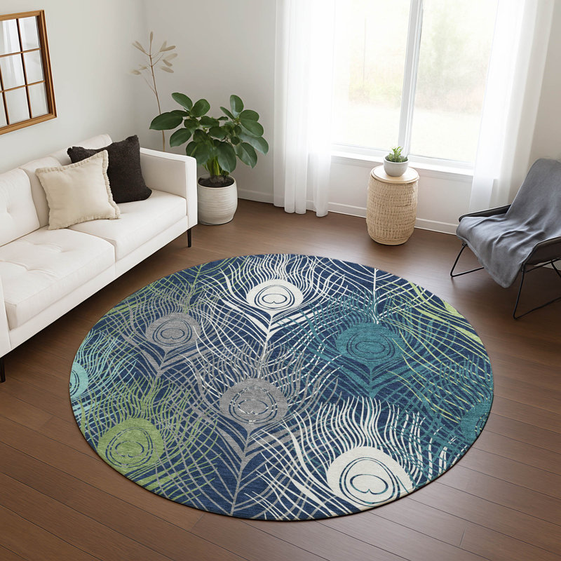 Machine Washable Indoor/Outdoor Howle ACN2273 Floral Rug, Round 8'