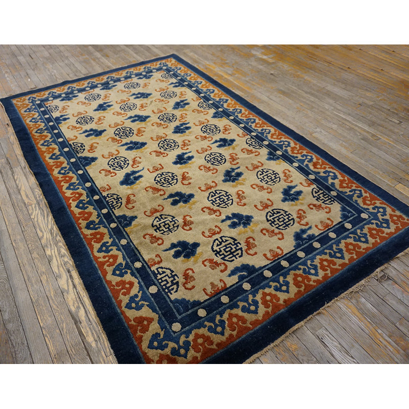 Tapis ivoire antique en laine Kansu