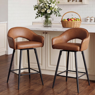 Swivel Bar Stools 27'' Counter Stools Faux Leather Counter Height Bra Stools Chairs for Kitchen Island