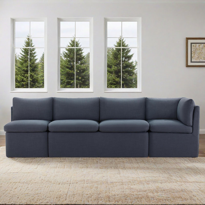 Alayaa Corner Dining Banquette, Effie Indigo Performance Linen