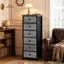 Grande commode étroite avec 6 tiroirs, tour de rangement en tissu gris pour chambre à coucher, couloir, vestibule, placard, dortoir, table de chevet, gris carbone