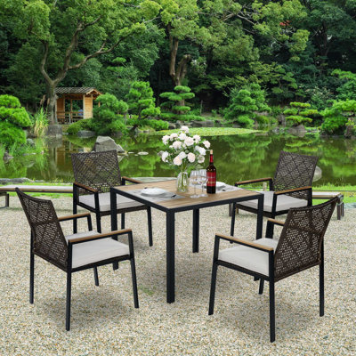 Ensemble de table de salle à manger toutes saisons 5 pièces, ensemble de conversation pour patio avec trou pour parasol et extérieur en rotin
