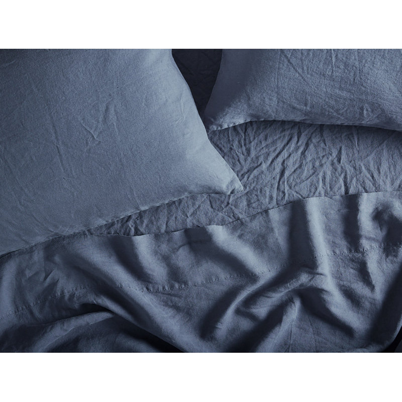 Coyuchi Organic Relaxed Linen Fitted Sheet, California King Fitted Sheet, Pacific Blue Chambray