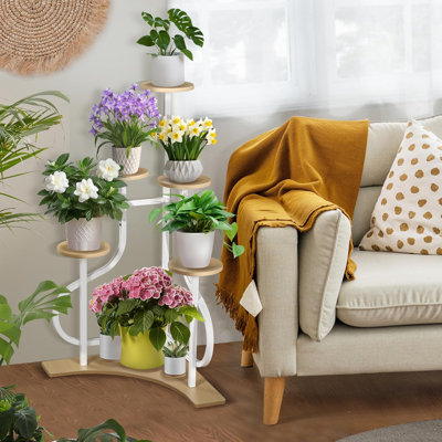 Support pour plante, support pour plante d'angle à 5 niveaux avec base en forme de L