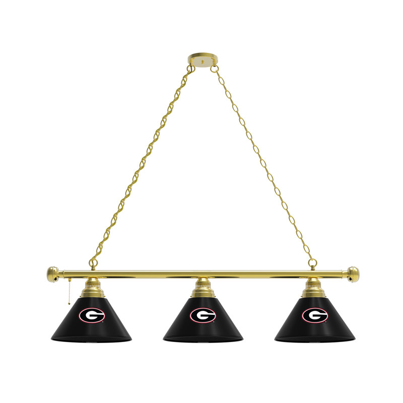 3 - Light Pool Table Lights Pendant, Brass, Georgia Bulldogs