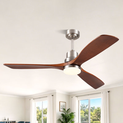 52" 3-Blade Solid Wood LED Ceiling Fans with Lights and Remote, Quiet DC Motor, 6 Speeds