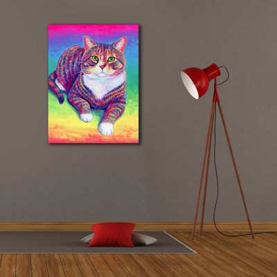 Art mural sur toile Winston Porter «Vibrant Rainbow Brown Tabby» par Rebecca Wang, 12 po x 16 po