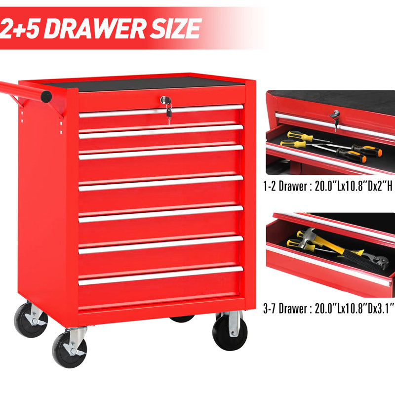 Coffre à outils roulant avec 7 bacs Pour le garage, l'atelier, l'entrepôt. Rangement riche, facile à déplacer, compartiment de fabrication en acier. Espace abondant, Shift,