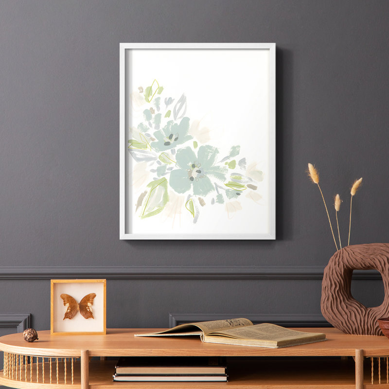 Seafoam Petals I Framed Print - Solid Wood, 20" H x 16" W, White