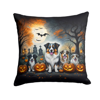 Australian Shepherd Spooky Halloween Fabric Decorative Pillow_2009