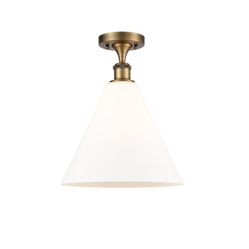 Plafonnier semi-encastré 1 lumière Yonnie, Blanc mat, H 14,75 po x l 12 po x P 12 po, Laiton brossé