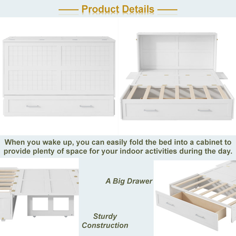 Mobile Murphy Bed With A Big Drawer And Little Shelves On Each Side