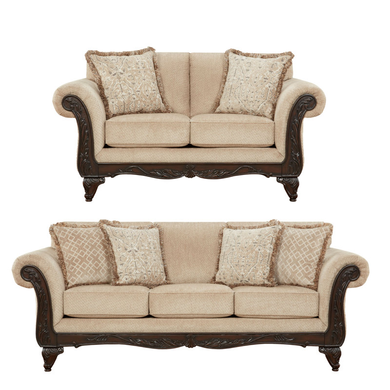 Halima 2-Piece Carved Wood Sofa & Loveseat Set