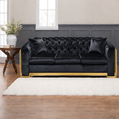 Luxury Sofas, 81 Inch Velvet And Steel Chesterfield, Modern Home Living