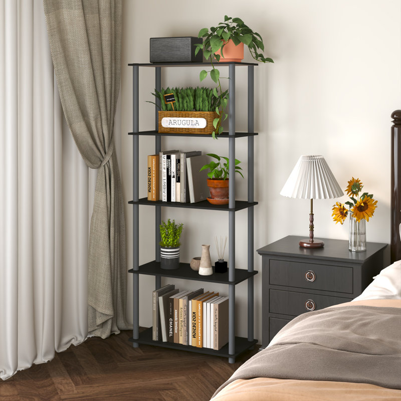 5-Tier 57.4" Open Shelf Bookcase, Compact Storage Bookshelf, Black/Gray, (5 Shelves) 57.4"H x 23.6"W x 11.6"D