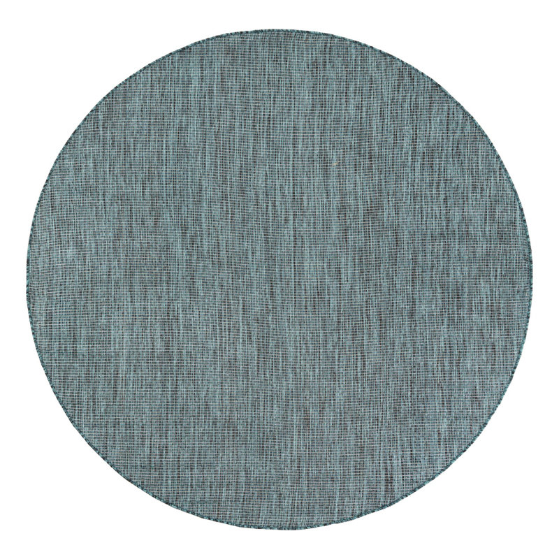 Tapis bleu sarcelle intérieur / extérieur Sevim, Rond 5 pi 3 po