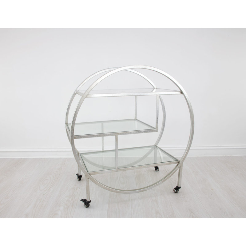 Milo Round Bar Cart, Silver Leaf