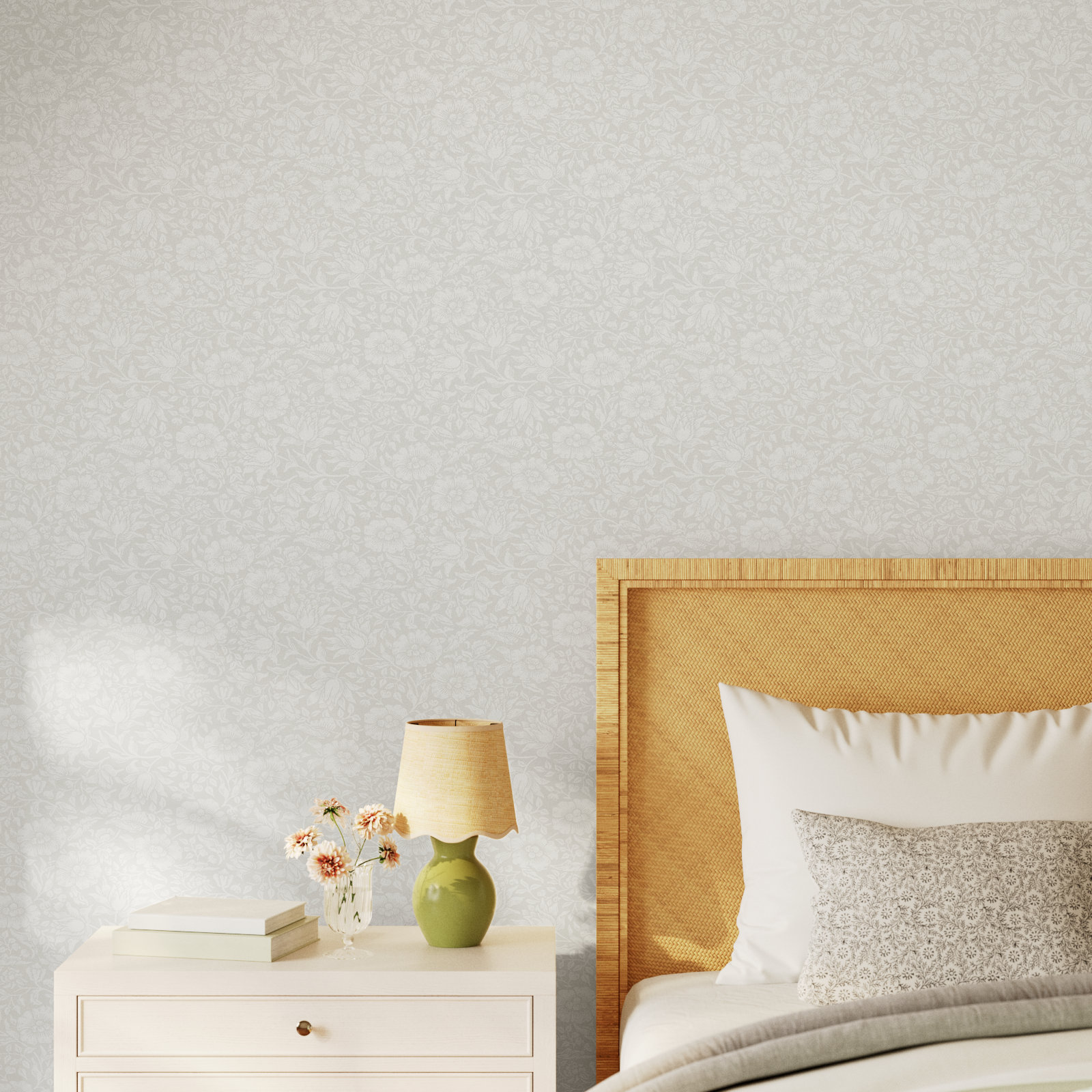 Mallow Floral Wallpaper, Dove