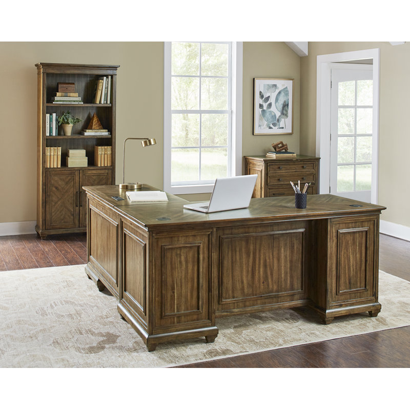 Carleny Corner Executive Desk with Built in Outlets Brown