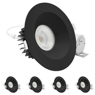 Luxrite 6 Inch LED Recessed Light, Regressed Spotlight With Round Black Trim, 22W, 1800LM, 5CCT, 38° Beam, Dimmable, Twist-N-Lock, CRI90, ETL 4 Pack