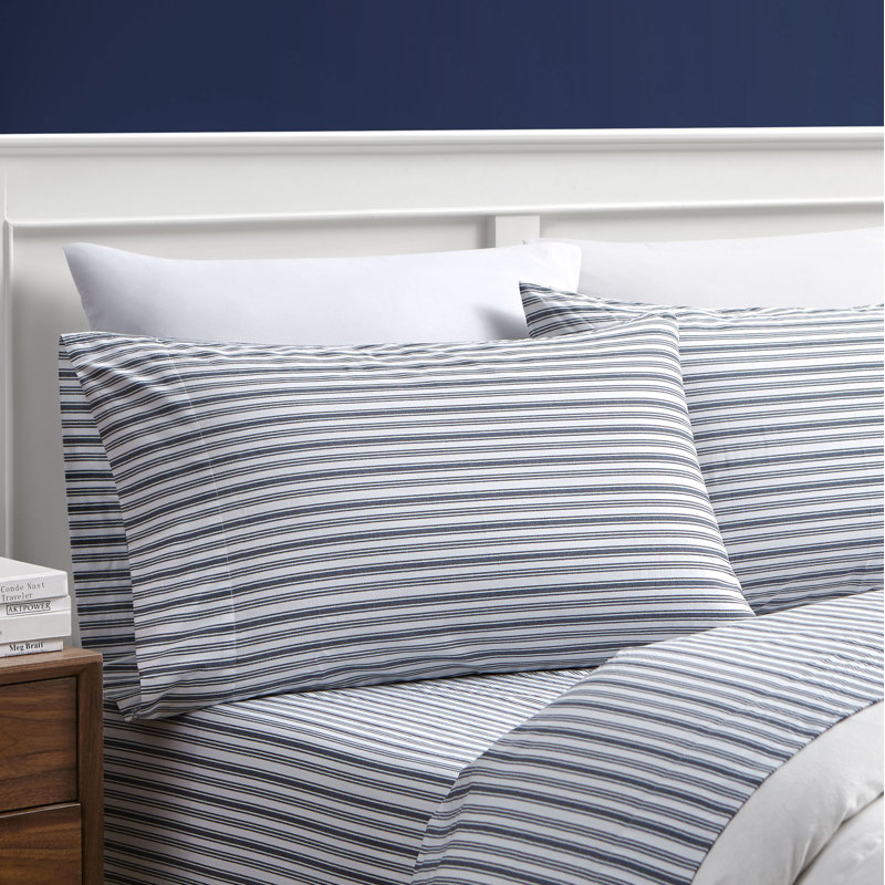 Ensemble de draps en percale de coton 200 fils Bradford, Ensemble de draps pour grand lit avec 2 taies d'or