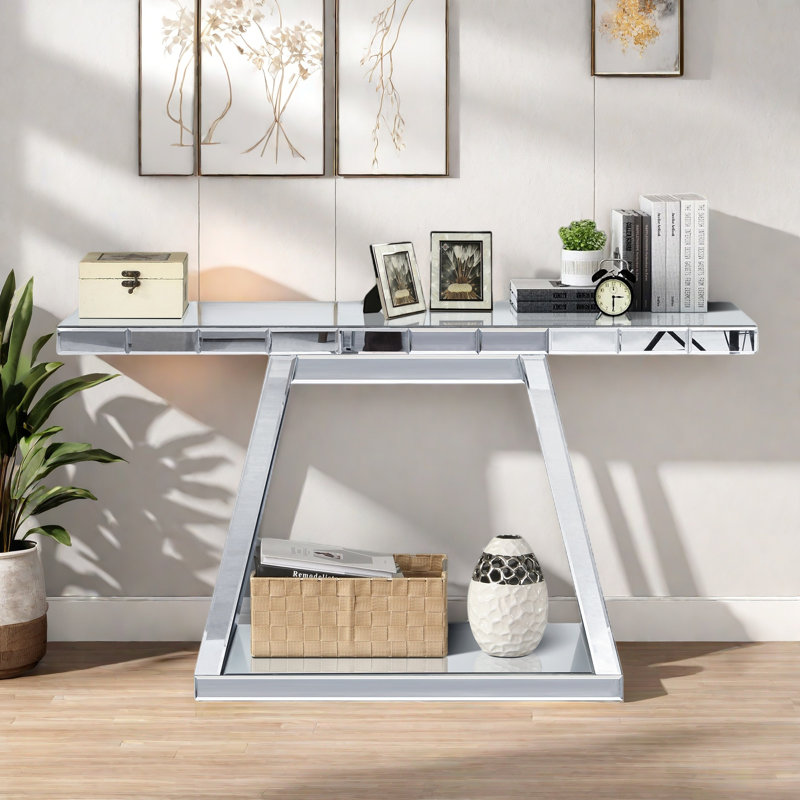 Modern 360° Mirror Reflective Console Table With Trapezoid Base And Scratch-resistant Design 