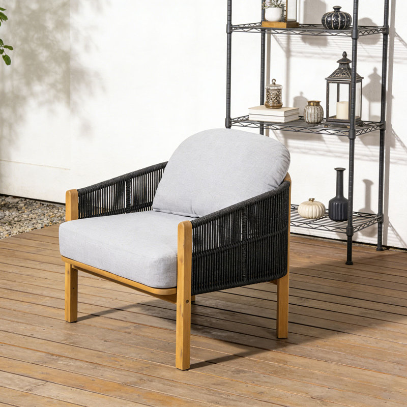 Fauteuil club d'extérieur en bois, Gris-1