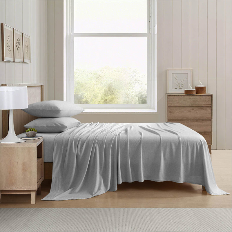 Aeropostale Cotton-Rich Heathered Jersey 4 Piece Sheet Set – Soft T-Shirt Feel, Heathered Grey, Full, Gray