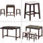 Ensemble de table de bar 3 pièces moderne en faux marbre avec tiroirs de rangement et tabourets rembourrés, idéal pour les coins repas ou les petites cuisines-1307077418