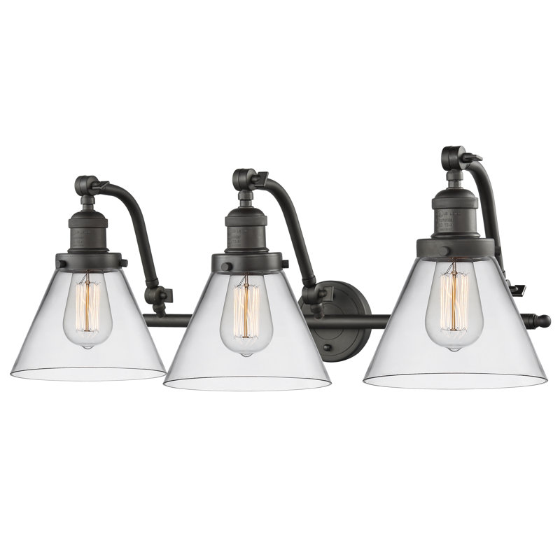 Plumlee 3 - Light Dimmable Vanity Light, Oil Rubbed Bronze, 3 W LED Vintage Dimmable Bulb, Clear