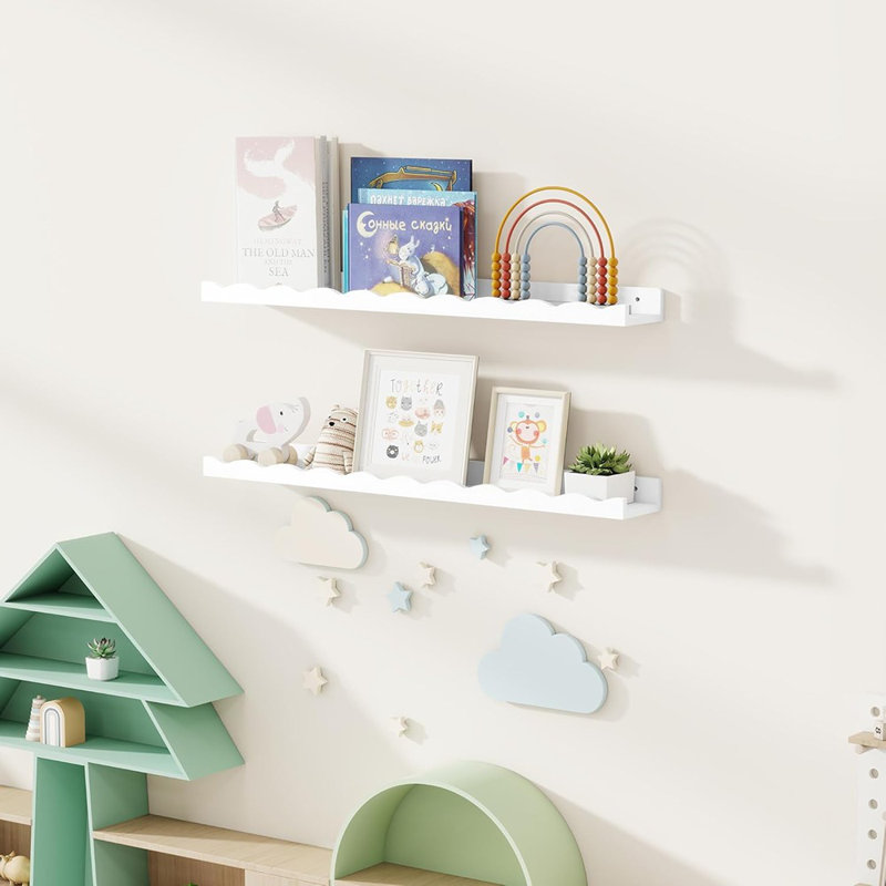 Tablette murale flottante en pin - ensemble de 2 tablettes murales blanches pour livres, photos et décoration intérieure