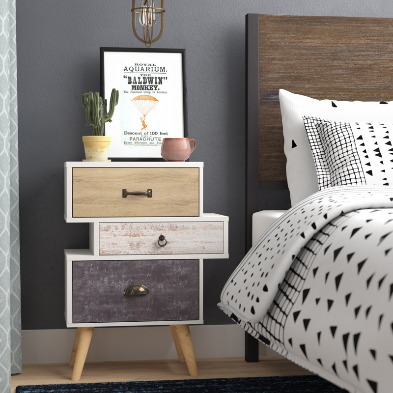 Arinna 3 Drawer Bedside Table, Oak/Cream