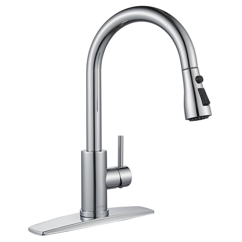 FORIOUS Pull Down Single Handle Kitchen Faucet with Accessories, Chrome