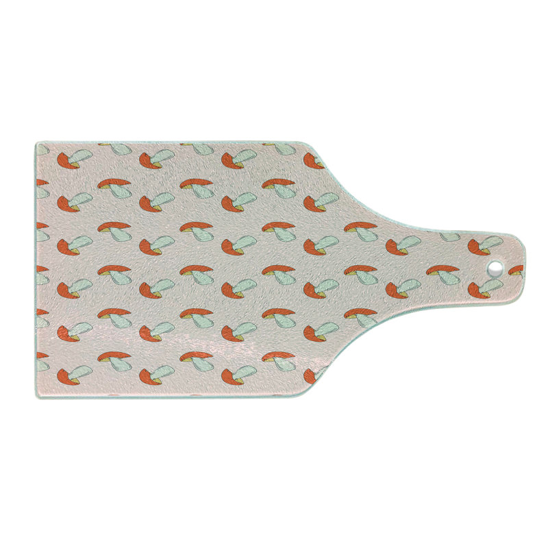 Ambesonne Mushroom Tempered Glass Cutting Board Doodle Style Mushrooms Eggshell and Multicolor
