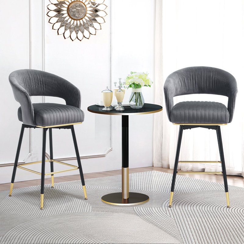 Roellig Swivel Upholstered Bar Stool with Metal Frame, Gray