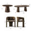 Ensemble de salle à manger rond à ovale extensible avec fauteuils demi-tonneau en chenille-2004809016