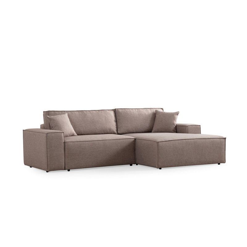 Stylish Corner Sofa-Bed, Brown Fabric, 102.4 x 30.7 x 66.9 inches | Beech Wood & Chipboard Frame, 100% Polyester, Slide Mechanism | Soft Grey Foam & Silicone Foam for Comfort | Perfect for Living Rooms & Guest Areas