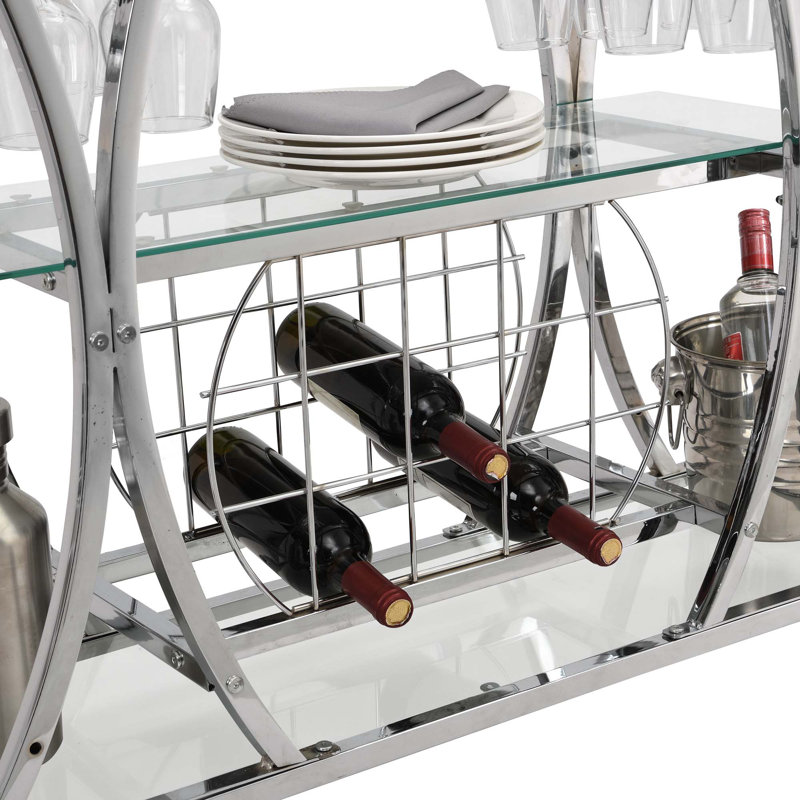 Chariot-bar contemporain en chrome avec support à vin