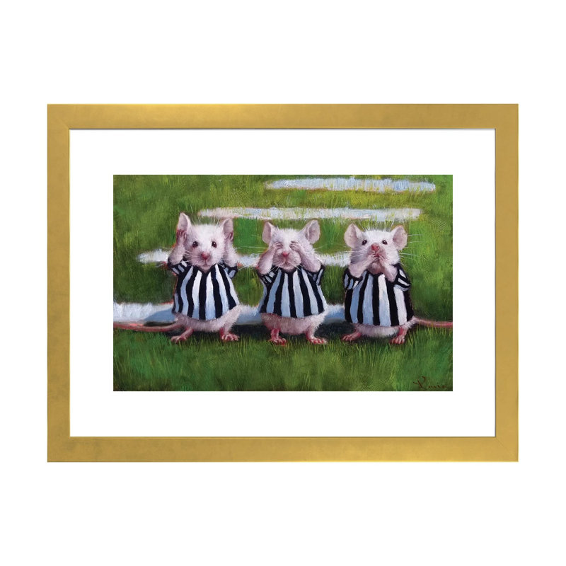 «Three Blind Mice», art encadré, H 16 po x l 24 po x P 1 po, Papier encadré doré