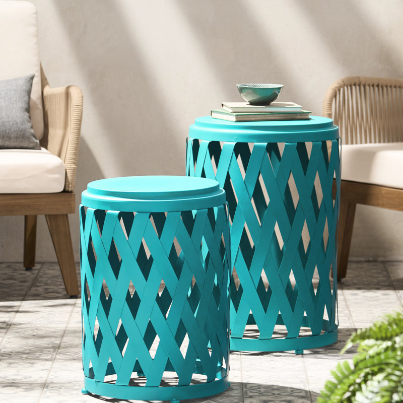 Tables d'appoint de patio en fer léger sarcelle mat, 2 accessoires de patio sarcelle, léger, patio, 2