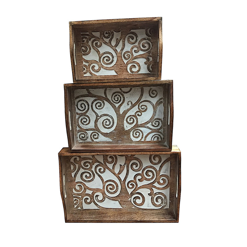 Kujawski Solid Wood Tray, 8cm H x 31cm W x 20cm D, White
