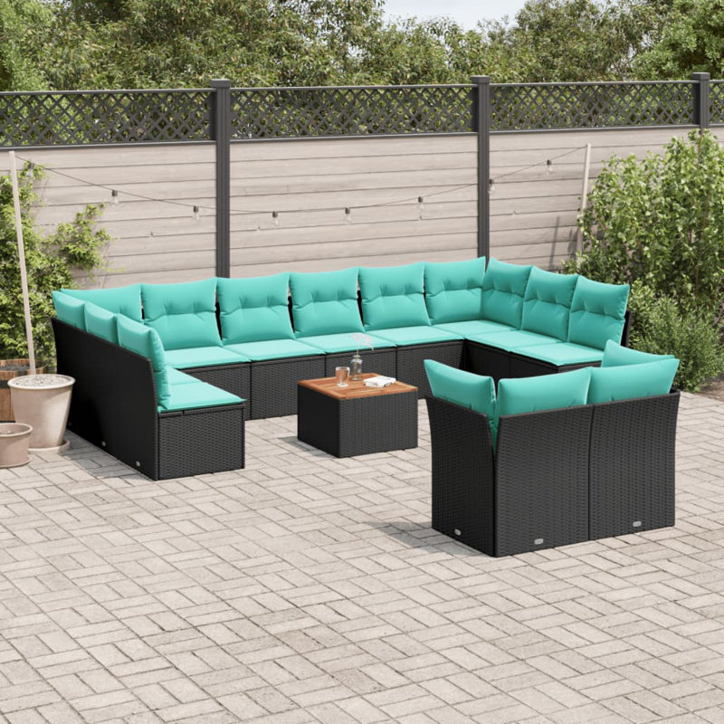  Ensemble de canapé de patio 13 pièces avec coussins en rotin de polyester noir
